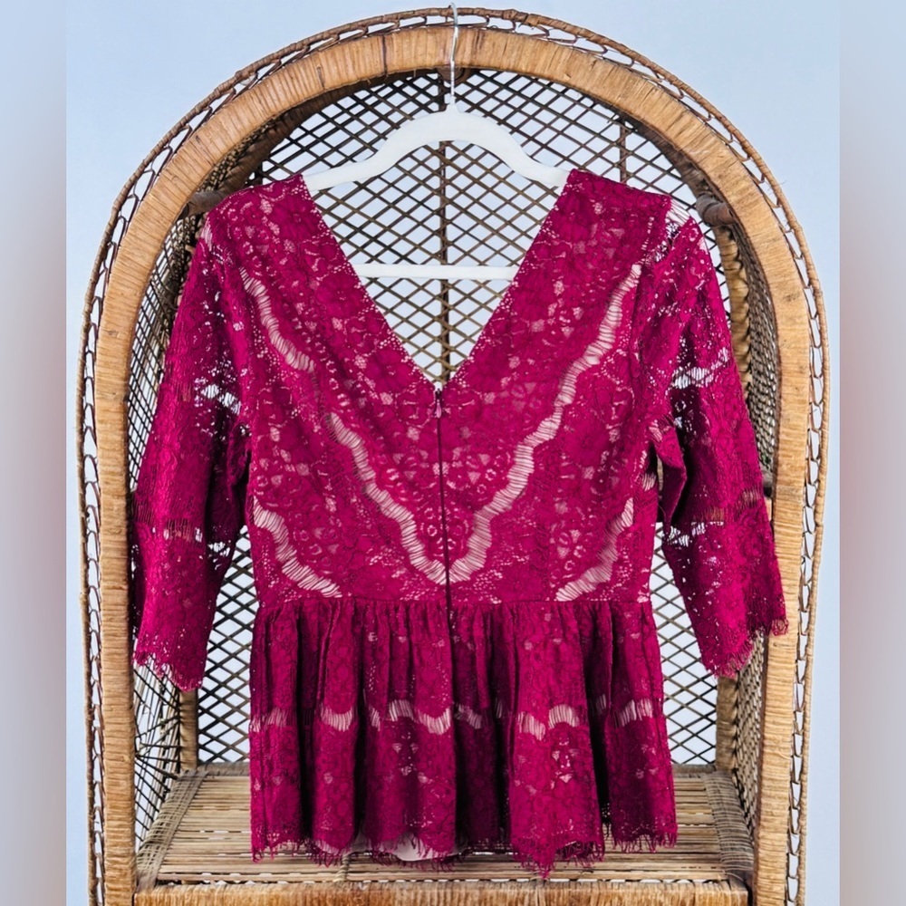 Maeve Anthropologie Katharine Needle Lace Peplum Top Burgundy Size Small - Picture 3 of 4
